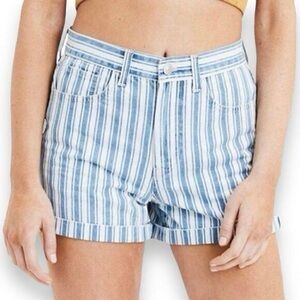 American Eagle Striped Blue & White High Rise Mom Shorts Size 2